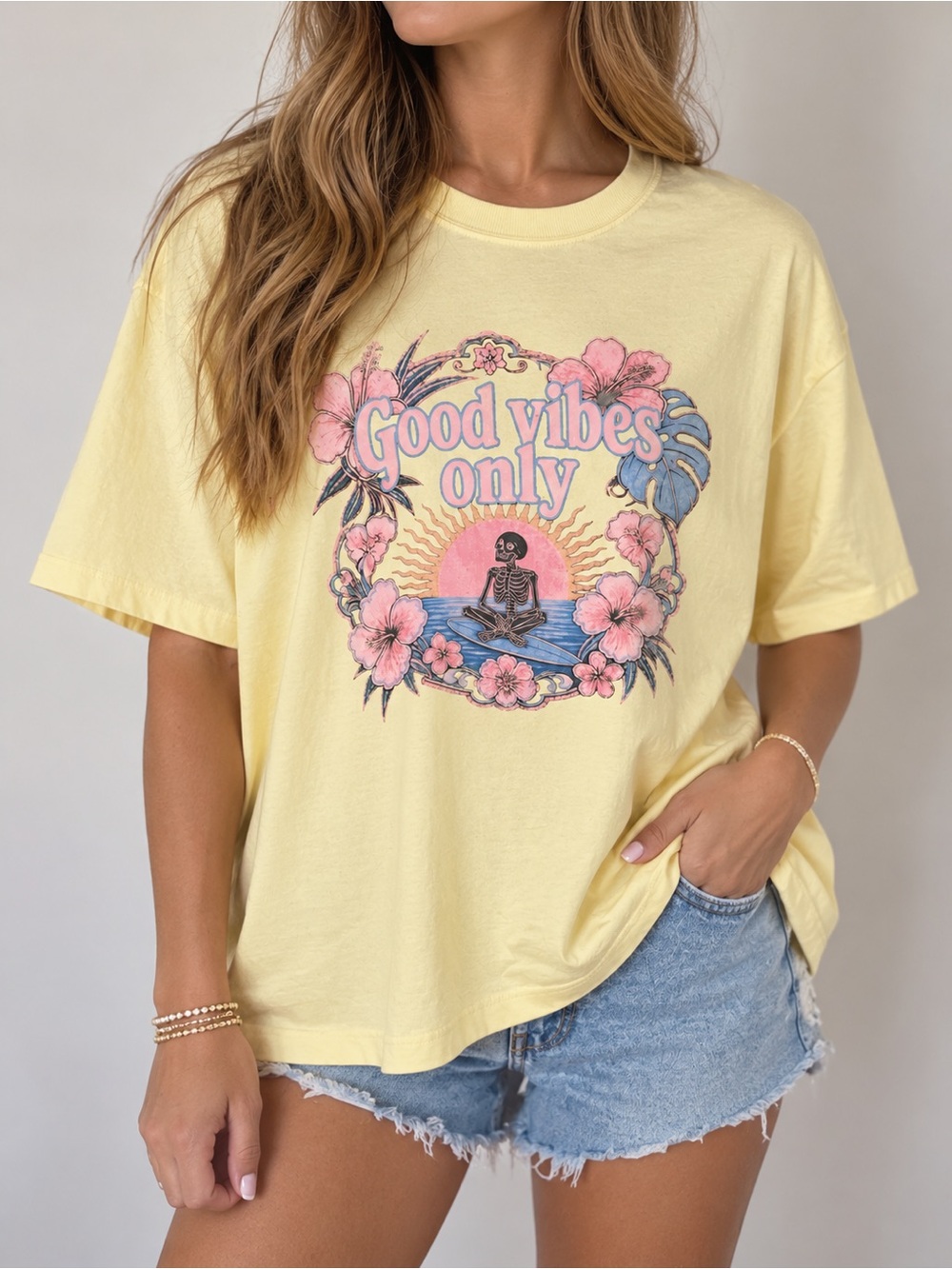 Comfort Colors Yellow 'Good Vibes Only' Floral Graphic Tee
